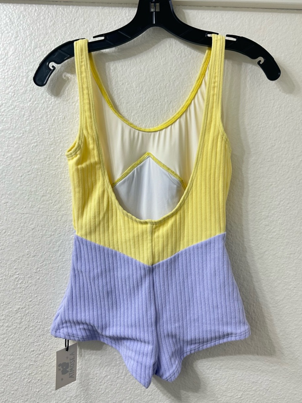Atmosea Splice Full Suit Ribbed One-Piece Swimsuit in Yellow and Lavender - Picture 3 of 8